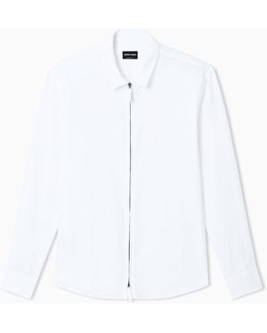 Giorgio Armani Zipped, Cotton-Seersucker Shirt - White