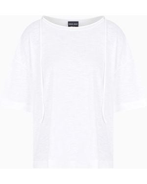 Giorgio Armani Camiseta En Punto De Algodón Y Lino - Blanco