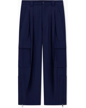 Giorgio Armani Viscose And Linen Canvas Cargo Trousers - Blue