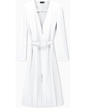 Giorgio Armani Vestido De Seda Georgette Con Cinturón Y Escote En V - Blanco