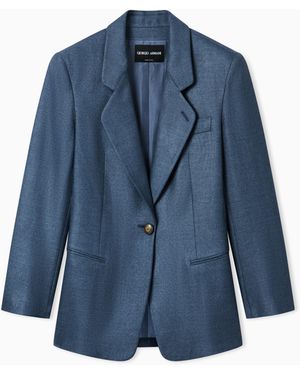 Giorgio Armani Einreihiges Sakko Aus Seide Und Wolle - Blau