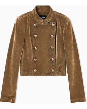Giorgio Armani Velvet Double-Breasted Short Jacket - Brown