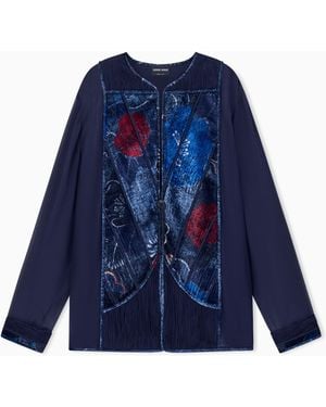 Giorgio Armani Unlined Viscose And Silk Jacket With Floral Pattern - Blue