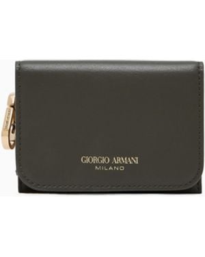 Giorgio Armani Leather Mini Trifold Wallet - Grey