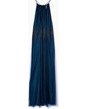 Giorgio Armani Viscose Jersey Long Dress With Rhinestones - Blue