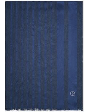 Giorgio Armani Stola Aus Viskose Und Seide Mit Streifen Und Fransen - Blau
