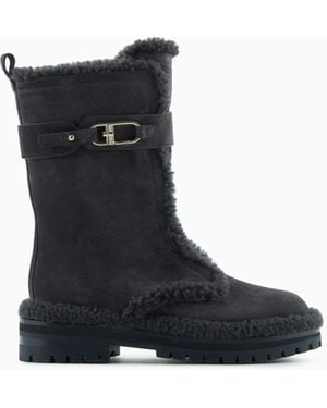 Giorgio Armani Bottines Neve En Cuir Suédé Et Peau De Mouton - Noir
