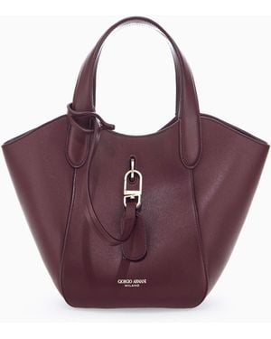 Giorgio Armani Leather Handbag With A Geometric Base And A Snap-Hook Clasp - Blue