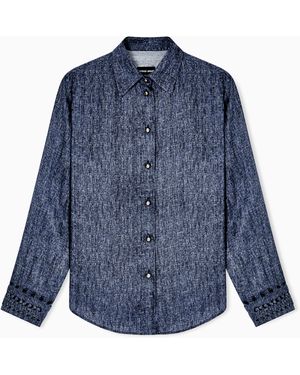 Giorgio Armani Denim-Print Silk Shirt Denim Collection - Blue