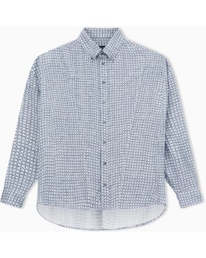 Giorgio Armani Viscose And Silk Oversized Shirt With Weave Print - Blue