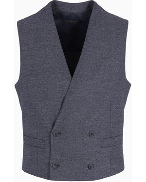 Giorgio Armani Gilet Croisé En Laine Vierge Et Cachemire Effet Denim - Bleu