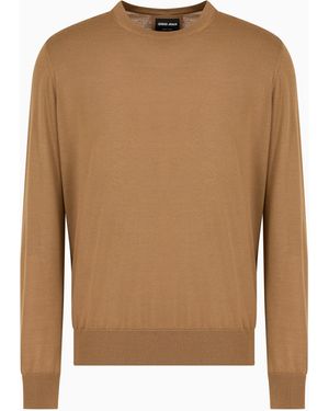 Giorgio Armani Virgin-Wool, Crew-Neck Jumper - Brown