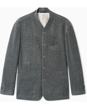 Giorgio Armani Blazer One Shot Wool Chenille Geometric Design - Grey