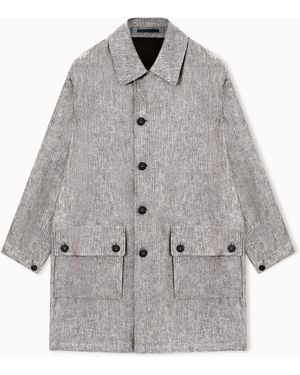 Giorgio Armani Mélange Linen Pea Coat - Grey
