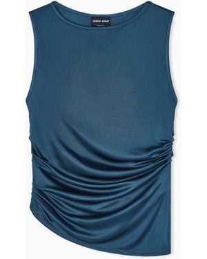 Giorgio Armani Viscose Jersey Draped Top - Blue