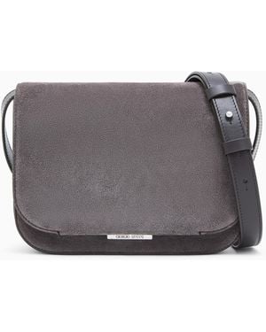 Giorgio Armani Suede Bag With Flap And Adjustable Strap - Grey