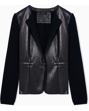 Giorgio Armani Single-Breasted, Nappa-Leather And Cashmere Jacket - Black
