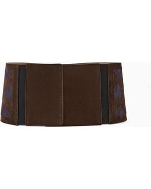 Giorgio Armani Cinturón Ancho En Ante Bordado - Marrón