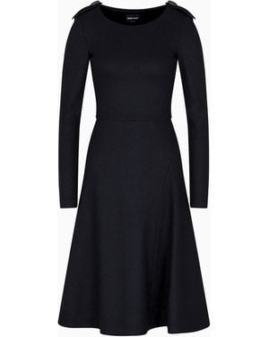 Giorgio Armani Wool Jersey Dress With Epaulettes Detail - Black