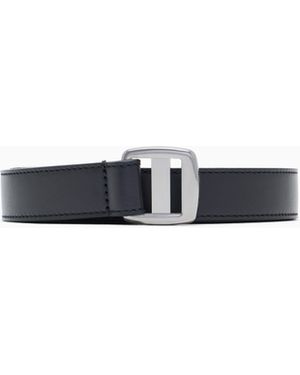 Giorgio Armani Smooth Leather Belt With A Double Rectangular Metal Loop - White