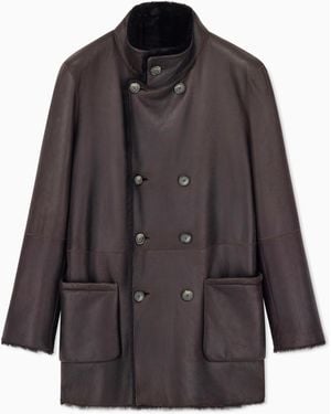 Giorgio Armani Reversible, Double-Breasted Sheepskin Pea Coat - Black