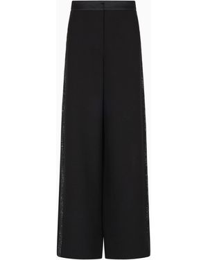 Giorgio Armani Wide-Leg Silk Trousers With Rhinestone Details - Black