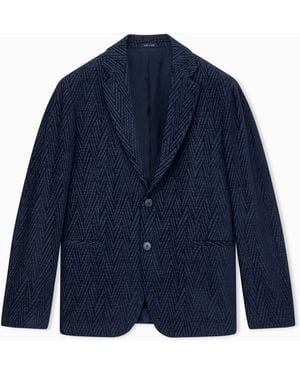Giorgio Armani Blazer Regular Fit With Silk And Chenille Macro Chevron - Blue