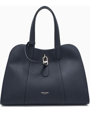 Giorgio Armani Large Pebbled Leather Tote Bag - Blue