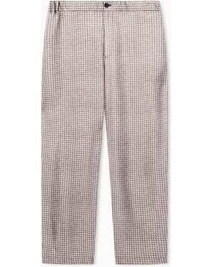 Giorgio Armani Printed Viscose Flat-Front Trousers - Natural