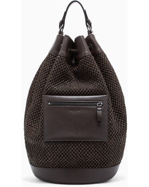 Giorgio Armani Raffia And Leather Backpack - Black