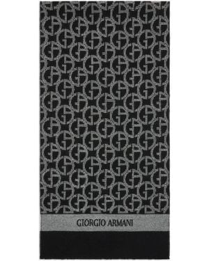 Giorgio Armani Wool Scarf With Jacquard Monogram - Black