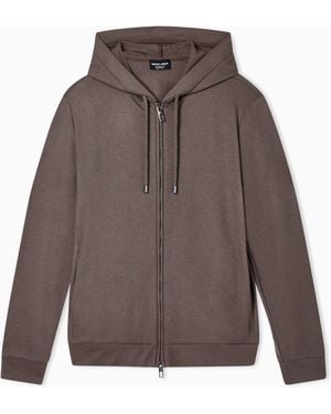 Giorgio Armani Cashmere Jersey Hoodie With Front Zipper - Brown