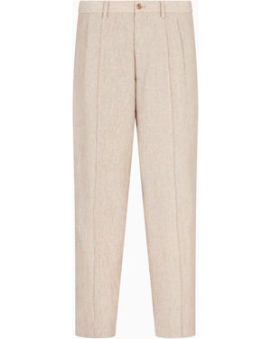 Giorgio Armani Pantalones De Una Pinza En Tela De Lino Puro - Neutro