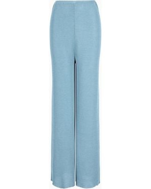 Giorgio Armani Viscose-Blend Knit Trousers - Blue