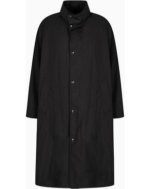 Giorgio Armani Wool And Silk Technical Canvas Trench Coat - Black