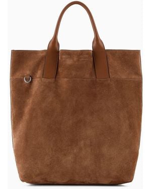 Giorgio Armani Shopper In Pelle Scamosciata - Marrone