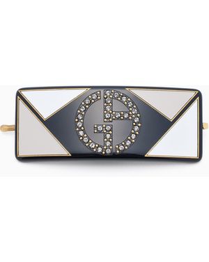Giorgio Armani Hair Clip With Crystal Logo - White
