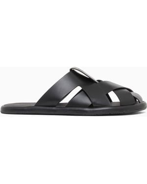 Giorgio Armani Cross-Over Napped Calfskin Sandals - White