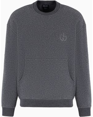 Giorgio Armani Sudadera De Cuello Redondo En Algodón Y Cachemir Con Maxilogotipo - Gris
