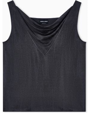 Giorgio Armani Jacquard Viscose Jersey Draped Top - Black