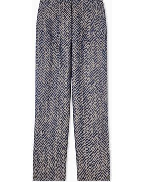 Giorgio Armani Viscose Trousers With Chevron Jacquard - Blue