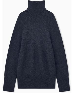 Giorgio Armani Jersey De Cuello Alto De Puro Cachemir Con Bordes De Canalé - Azul