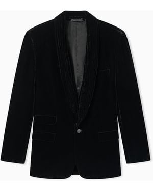 Giorgio Armani Single-Breasted Velvet Blazer With One-Button Closure - Black