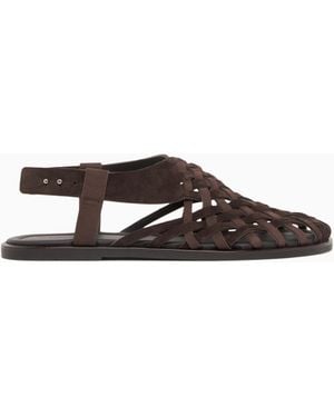 Giorgio Armani Woven Suede And Nubuck Sandals - White