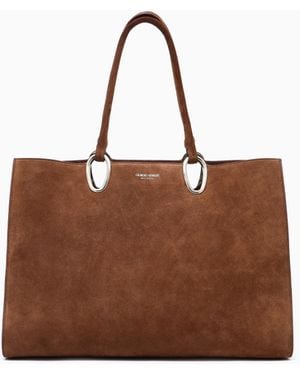 Giorgio Armani Medium Suede Shopper Bag - Brown