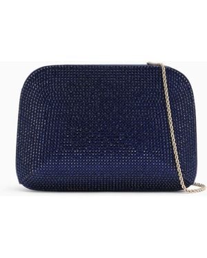 Giorgio Armani Satin And Silk Clutch With Rhinestones And Chain Shoulder Strap - Purple