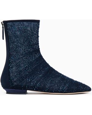Giorgio Armani Ankle Boots With Tulle And Rhinestones - Blue