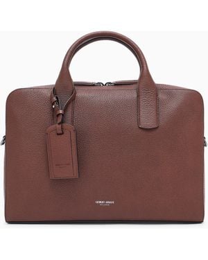 Giorgio Armani Pebbled Leather Briefcase - Brown