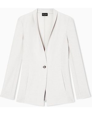 Giorgio Armani Chaqueta De Abotonadura Sencilla De Punto De Rafia - Blanco