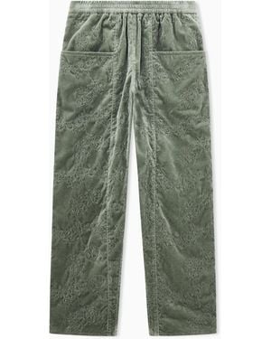 Giorgio Armani Lined Cotton Velvet Trousers With Floral Embroidery - Green